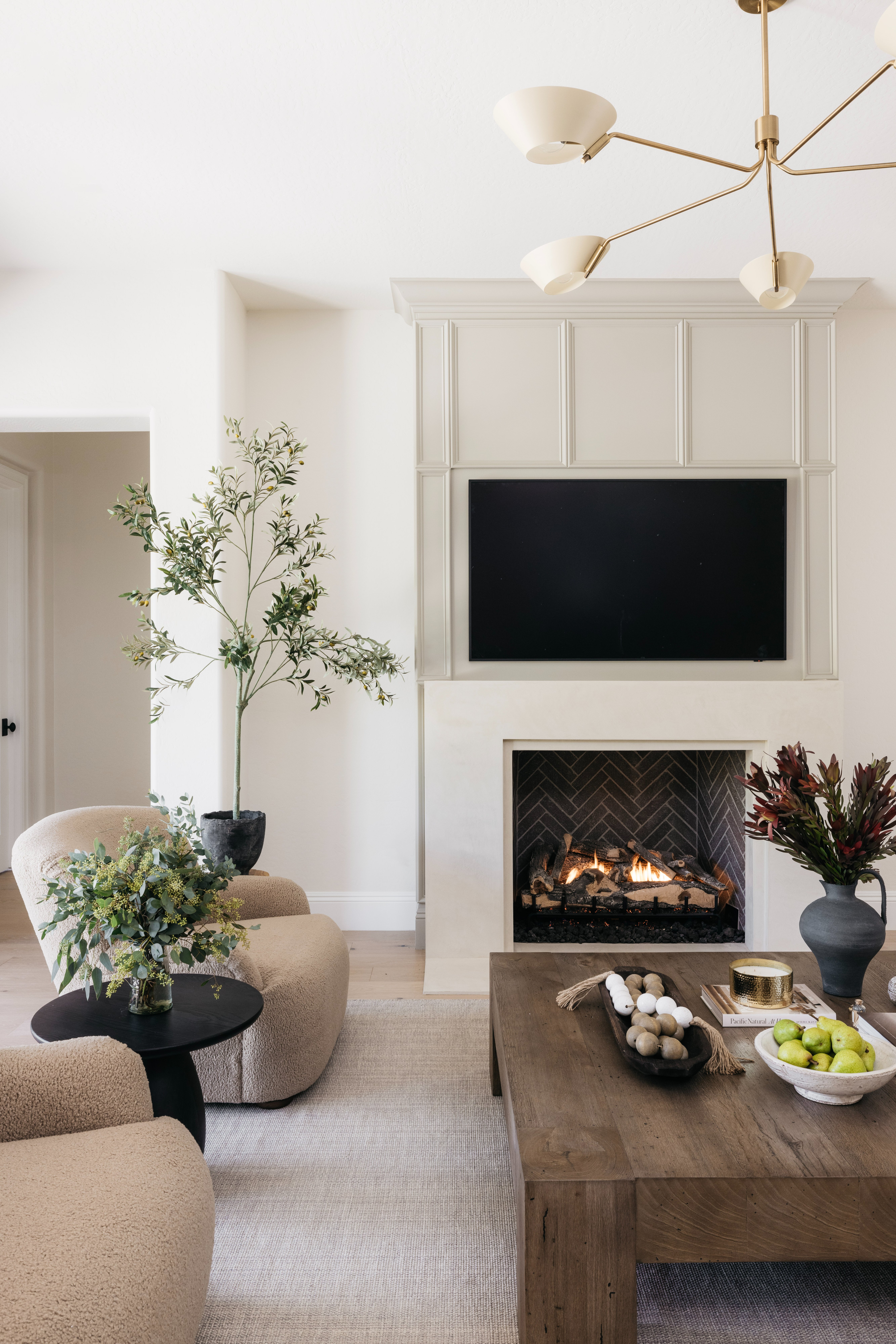 Living room wide view with fireplace, The Open House